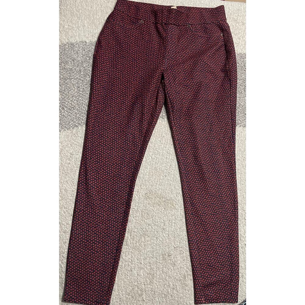 Michael Kors Knit Pull On Pants Women's Size Medium Skinny Leg Blue Red Pattern